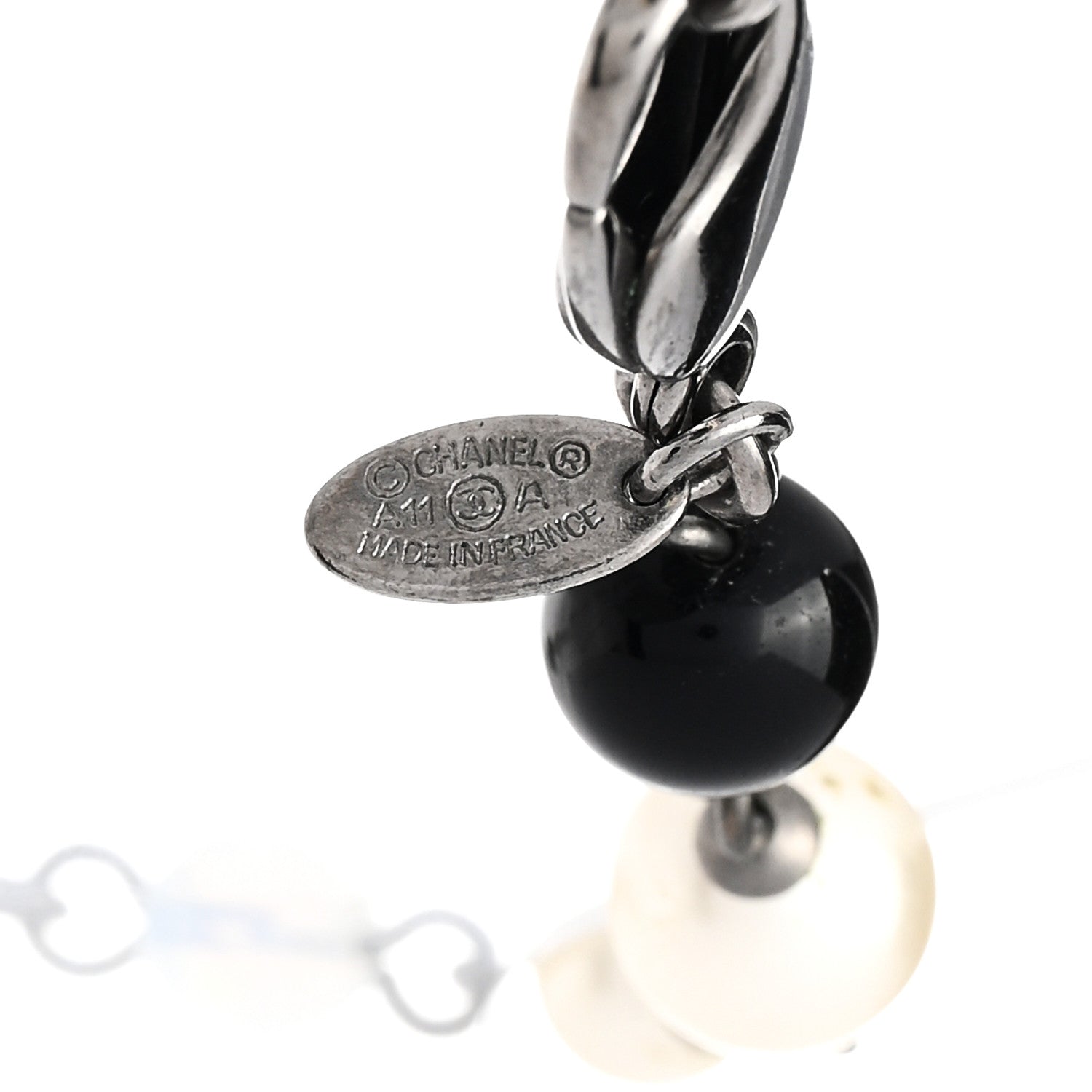 Chanel Pearl Beaded Crystal CC Long Necklace Black Silver 5 of 6
