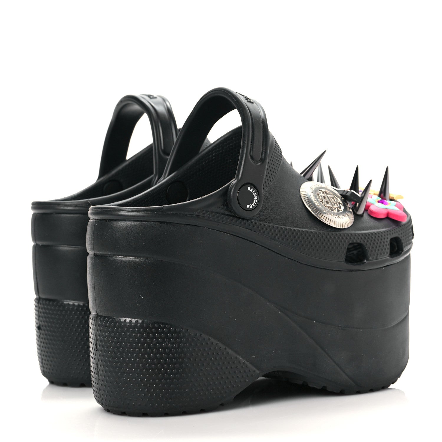 Balenciaga X CROCS Rubber Textured Spiked Womens Platform Sandals 36 Black 4 of 7