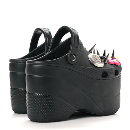 Balenciaga X CROCS Rubber Textured Spiked Womens Platform Sandals 36 Black 4 of 7