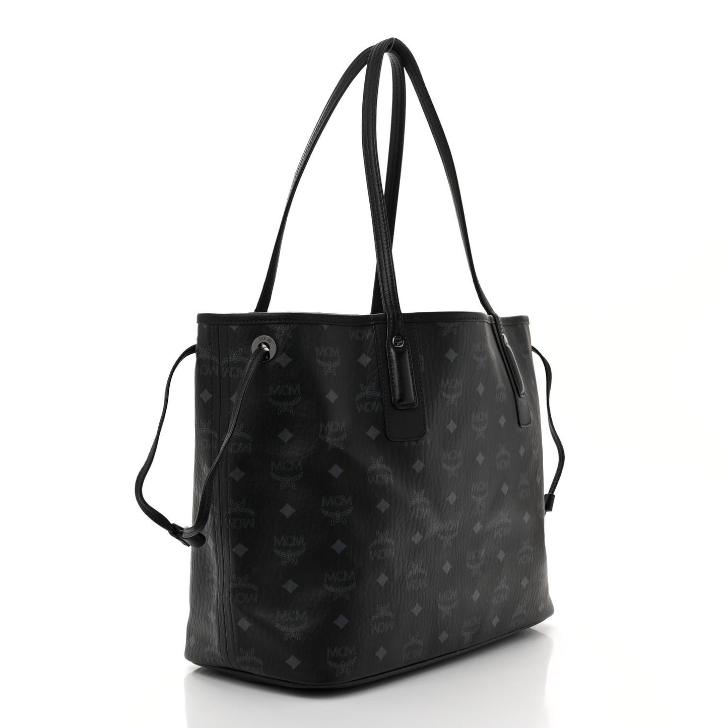 Grained Calfskin Visetos Medium Liz Reversible Shopper Tote Black
