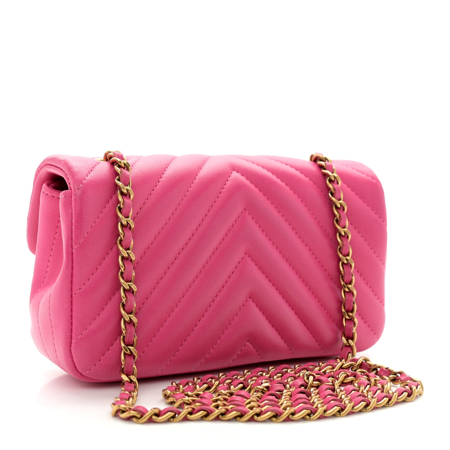 Lambskin Chevron Quilted Extra Mini Rectangular Flap Dark Pink