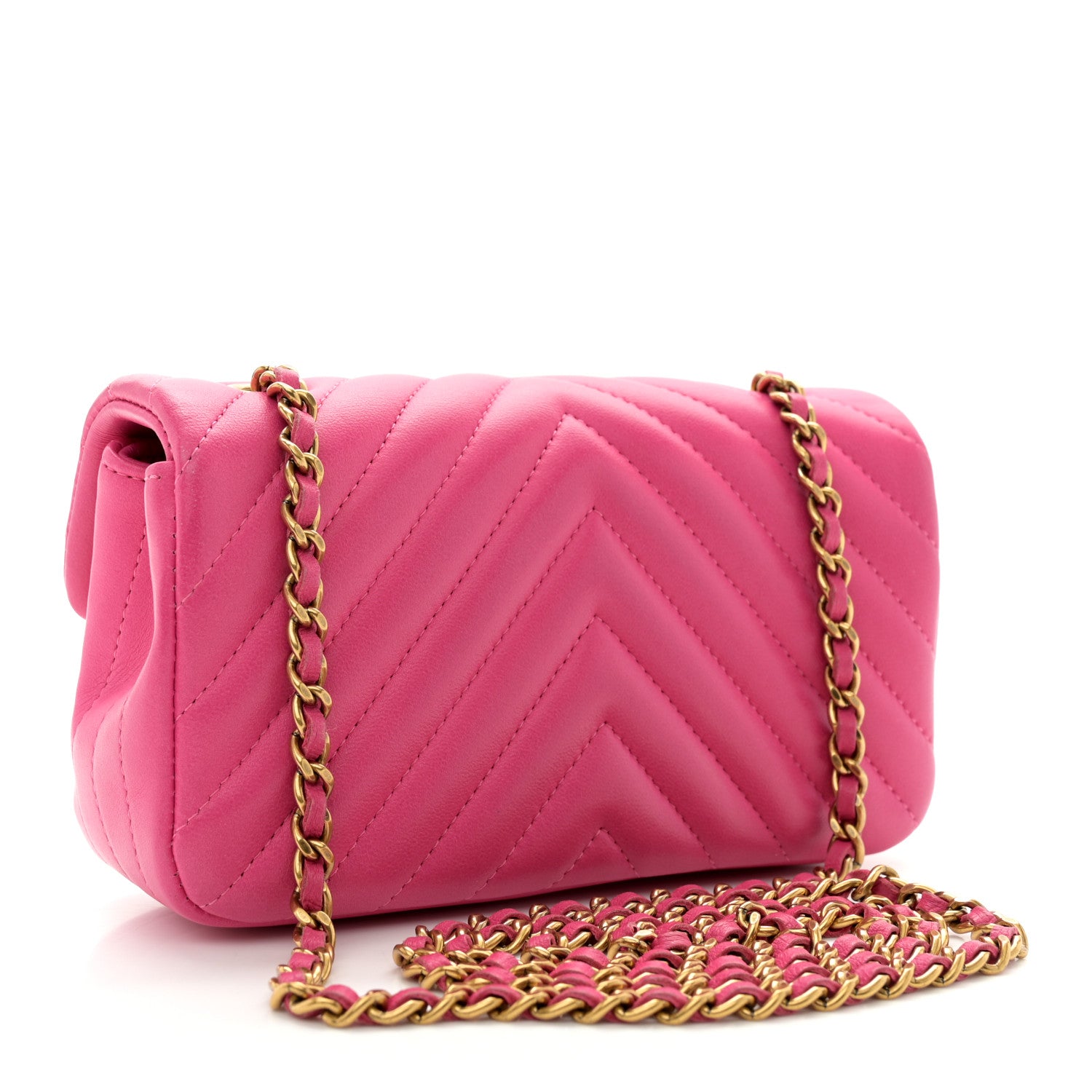 Chanel Lambskin Chevron Quilted Extra Mini Rectangular Flap Dark Pink 3 of 13