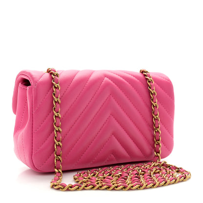 Chanel Lambskin Chevron Quilted Extra Mini Rectangular Flap Dark Pink 3 of 13