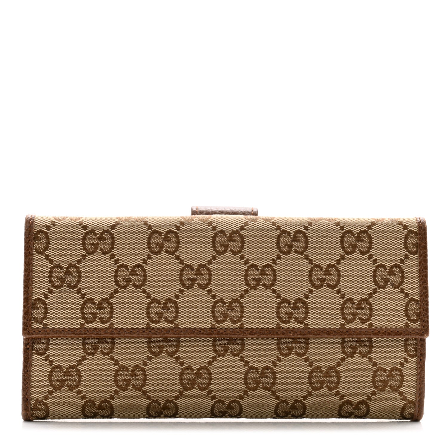 Gucci Monogram Metal Bar Continental Flap Wallet Beige Ebony Dark Brown 1 of 12