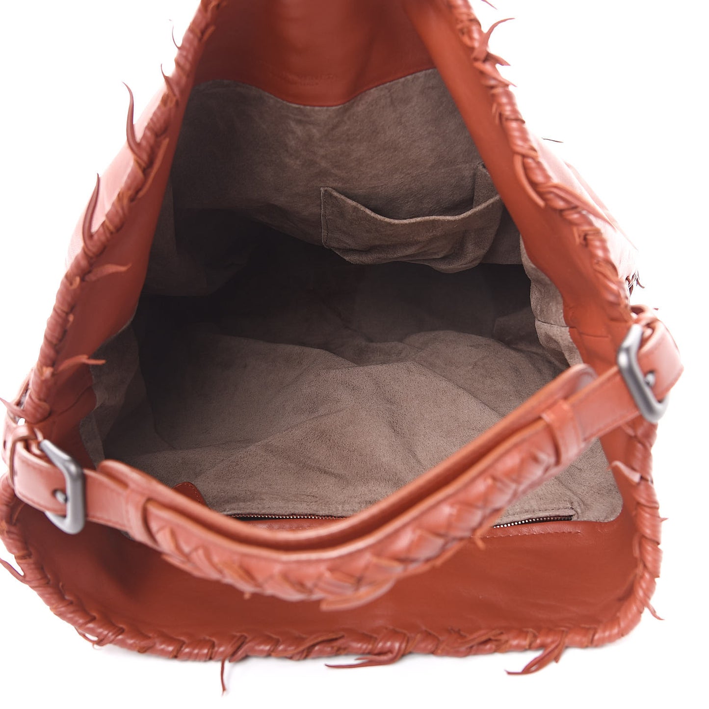 Nappa Intrecciato Large Fringe Shoulder Bag Rust