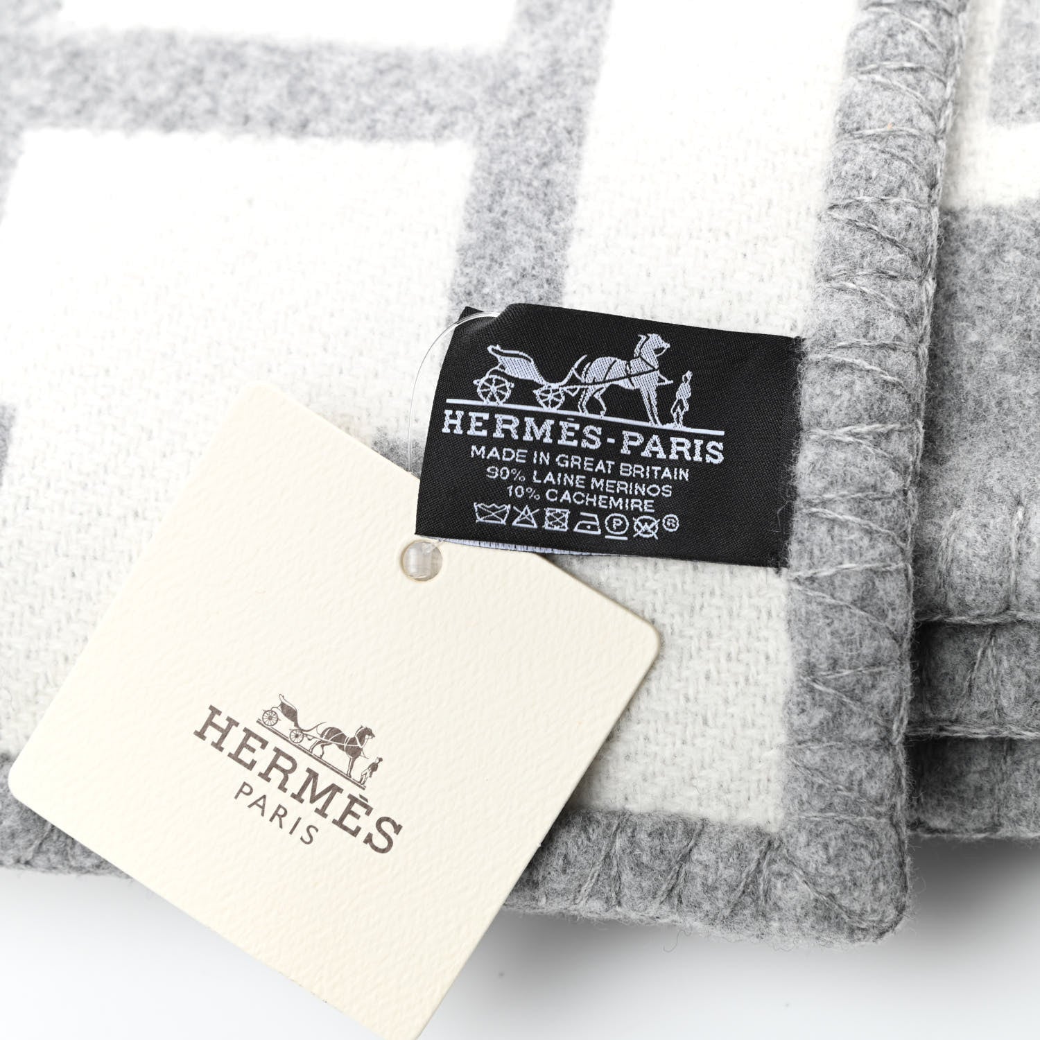 Hermes Wool Cashmere Avalon III Blanket Ecru Gris Clair 3 of 3