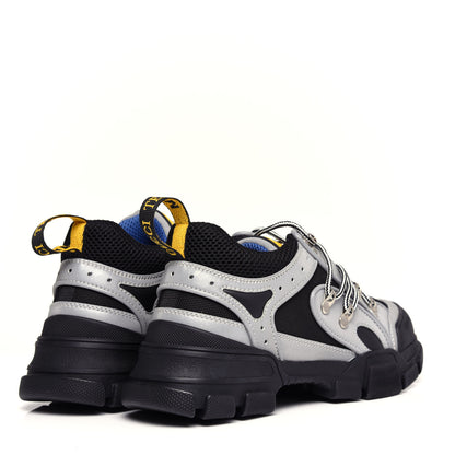 Gucci X SEGA Mesh Technical Canvas Calfskin Reflective Mens Flashtrek Sneakers 6 Silver Black 4 of 10