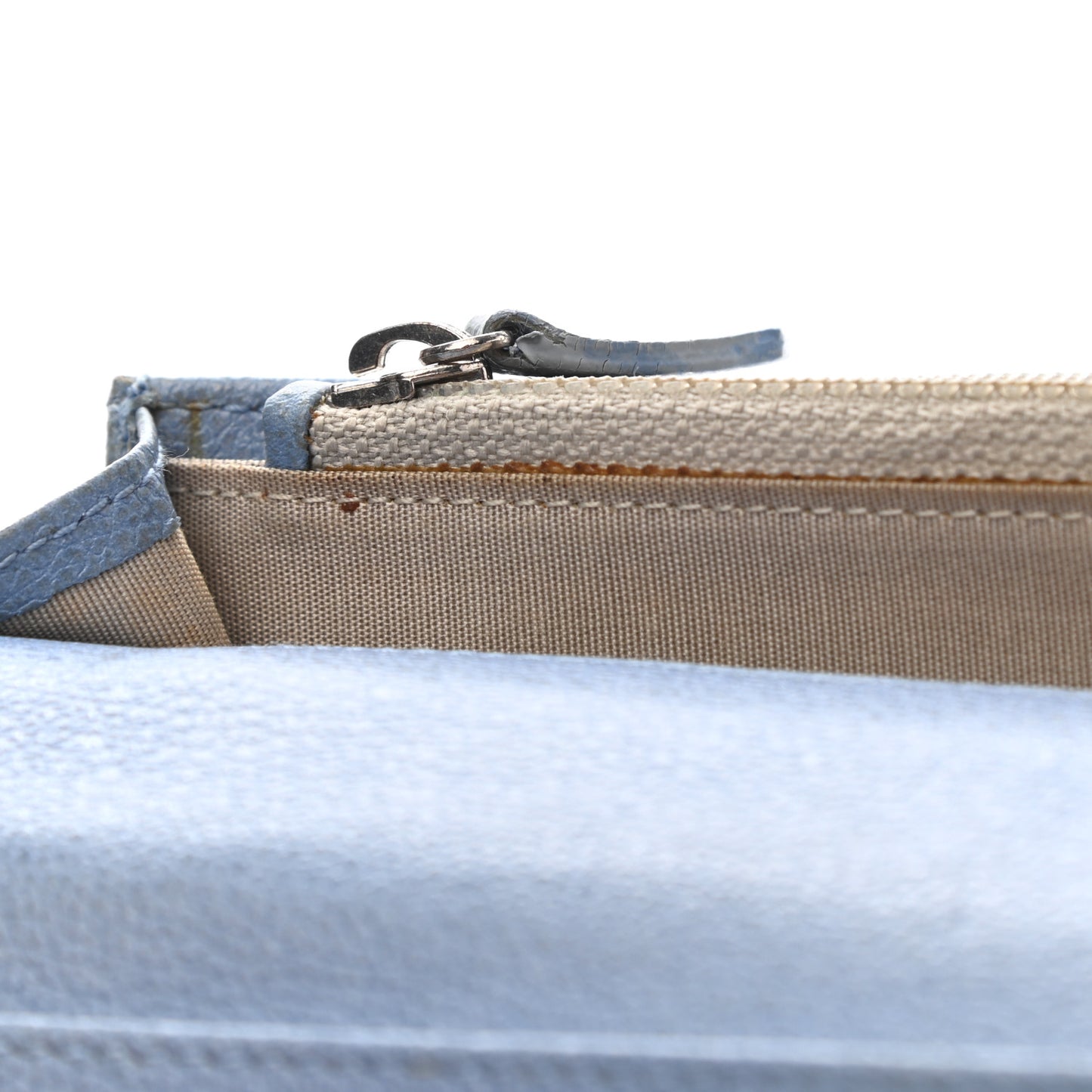 Goatskin Camellia Embossed Yen Wallet Blue