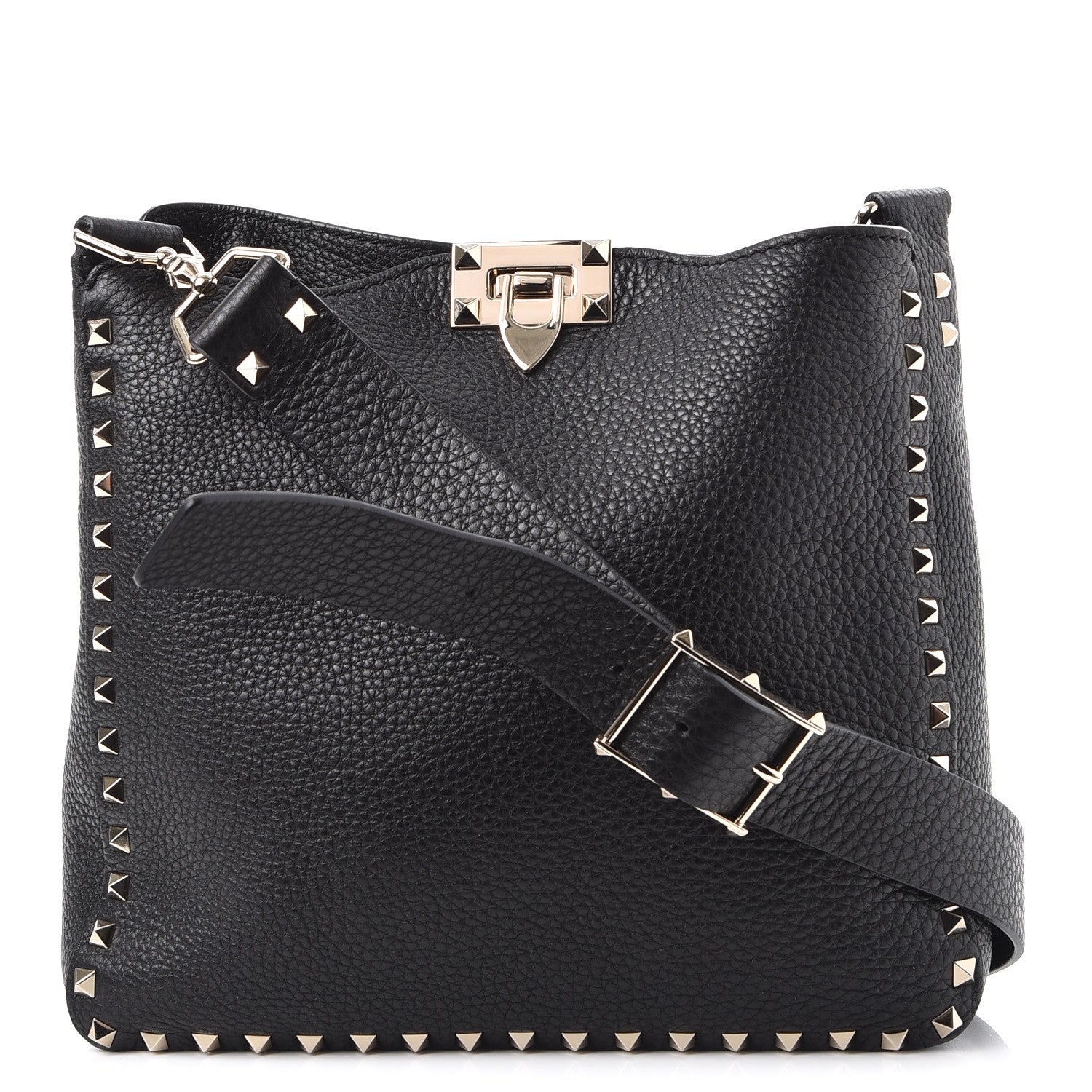 Valentino Garavani Pebbled Calfskin Small Rockstud Flip-Lock Messenger Bag Black 1 of 7