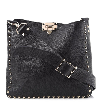 Valentino Garavani Pebbled Calfskin Small Rockstud Flip-Lock Messenger Bag Black 1 of 7
