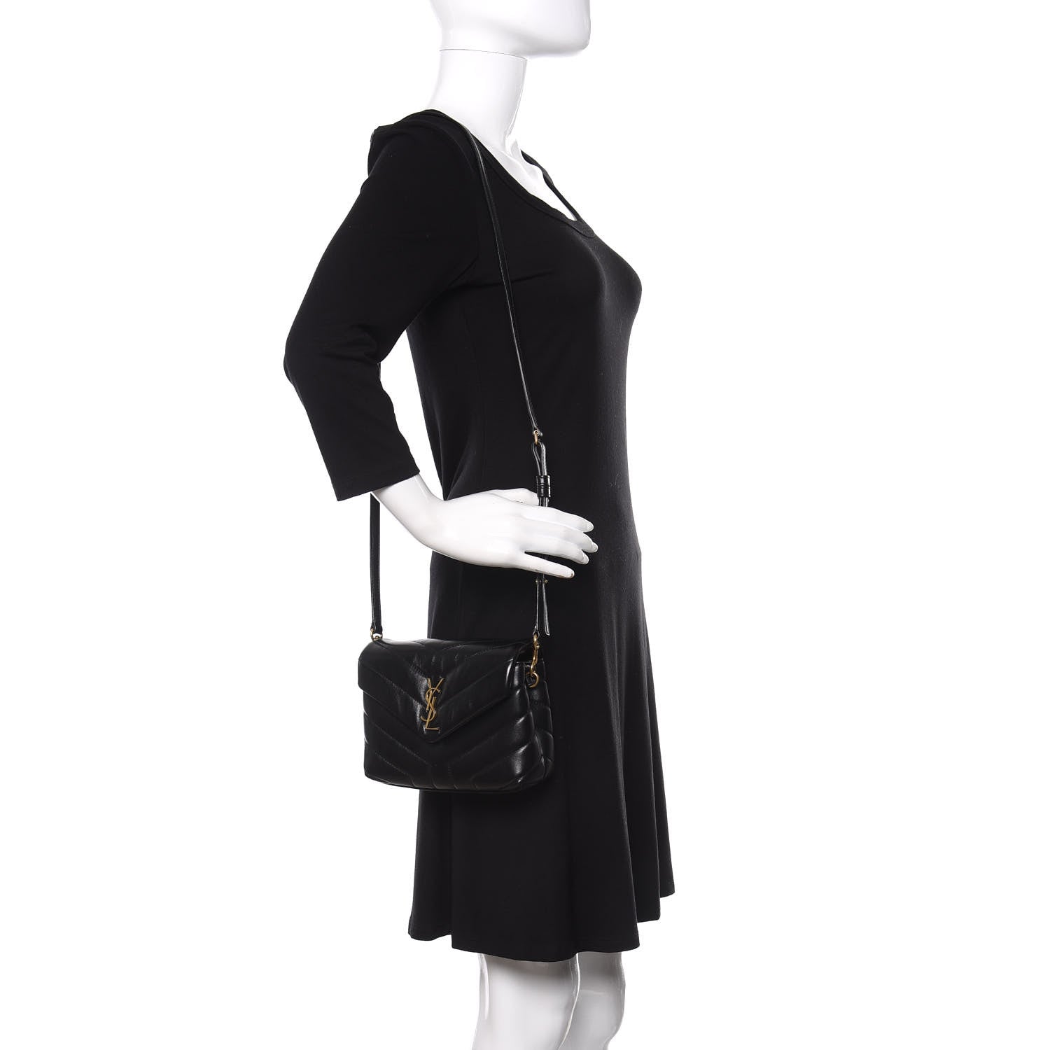 Saint Laurent Calfskin Y Quilted Monogram Toy Loulou Crossbody Bag Black 2 of 12
