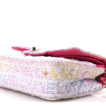 Chanel Tweed Quilted Enamel CC Logo Medium Double Flap Pink Multicolor 10 of 18