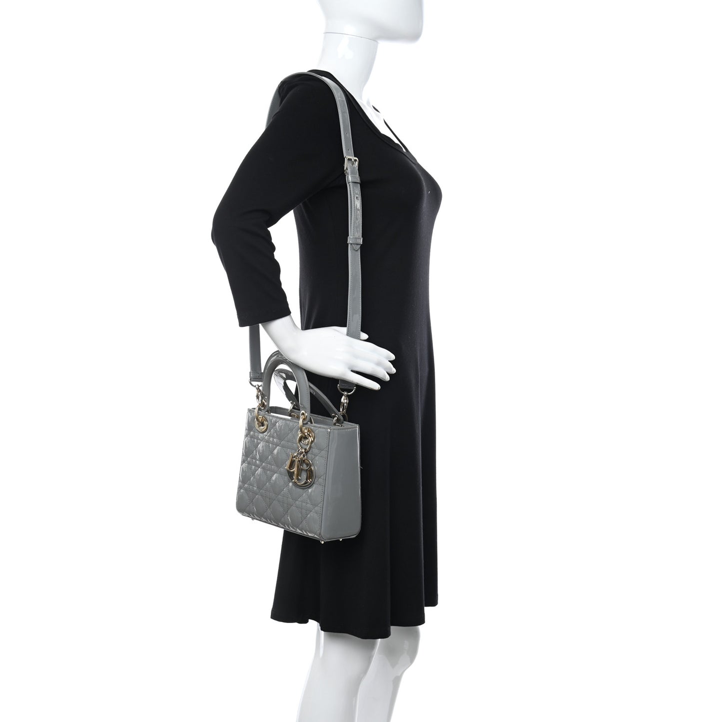 Patent Cannage Small Lady Dior Grey