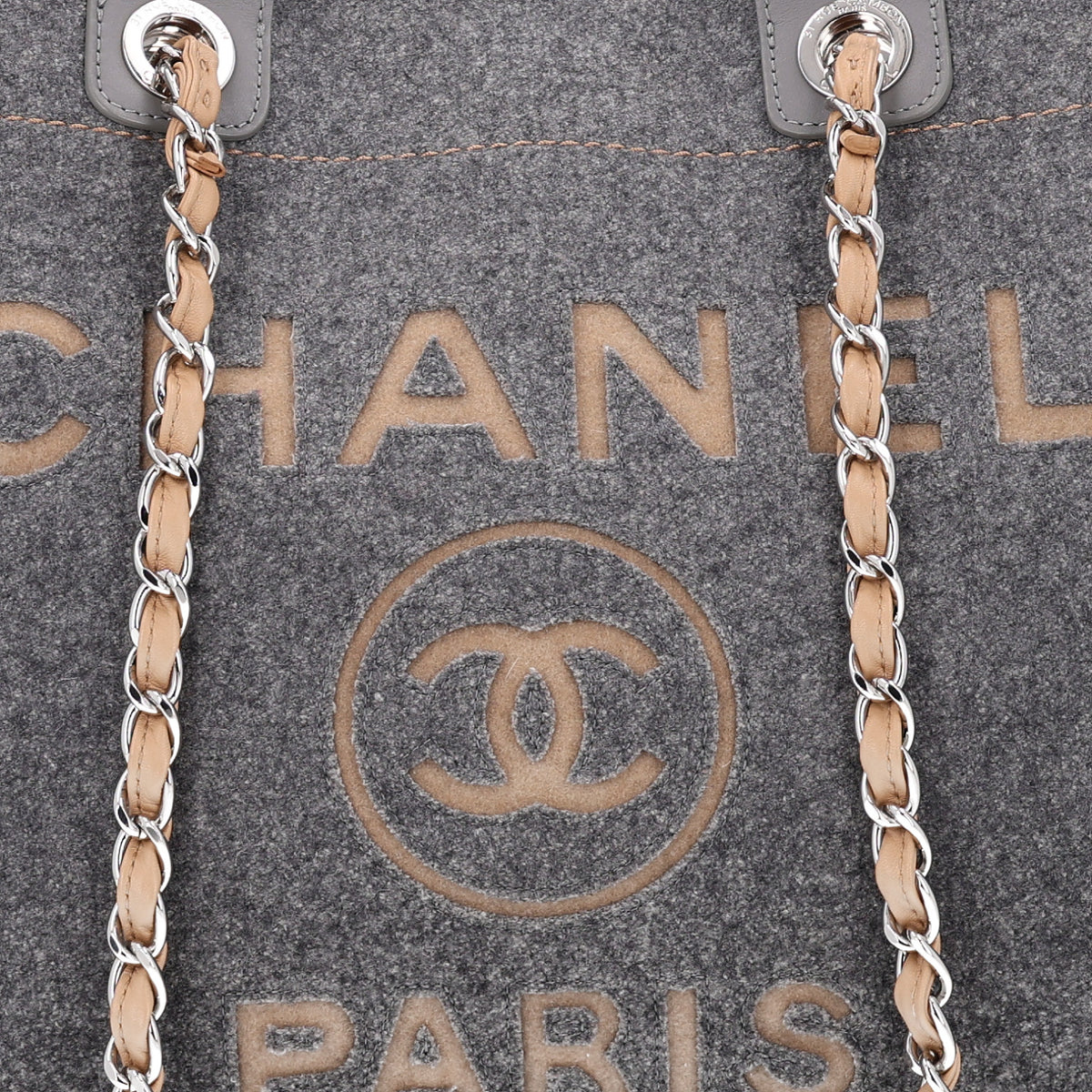 Chanel Wool Felt Large Deauville Tote Grey Beige 8 of 10