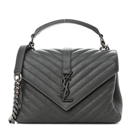 Saint Laurent Sheepskin Matelasse Chevron Monogram Medium College Bag Storm 1 of 12