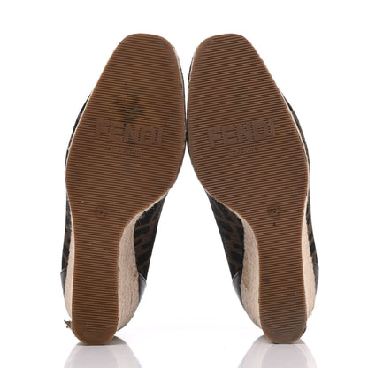 Fendi Zucca Raffia Zeppa Wedge Sandals 39.5 Tobacco 5 of 21