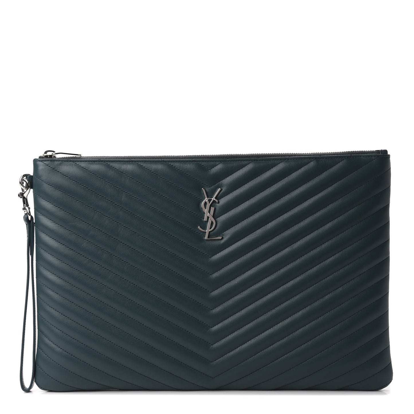 Calfskin Matelasse Chevron Monogram Document Holder Dark Green