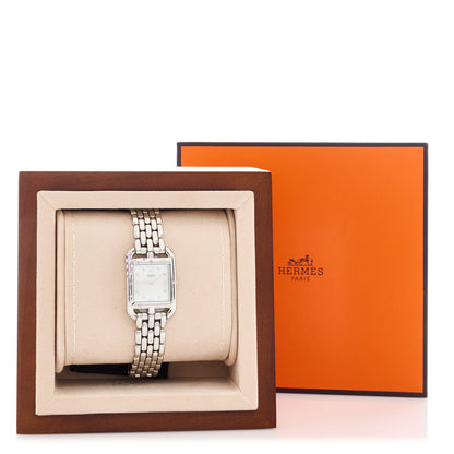 Hermes Stainless Steel Diamond Pink Sapphire Mother of Pearl 23mm Cape Cod Quartz Watch 2 of 5