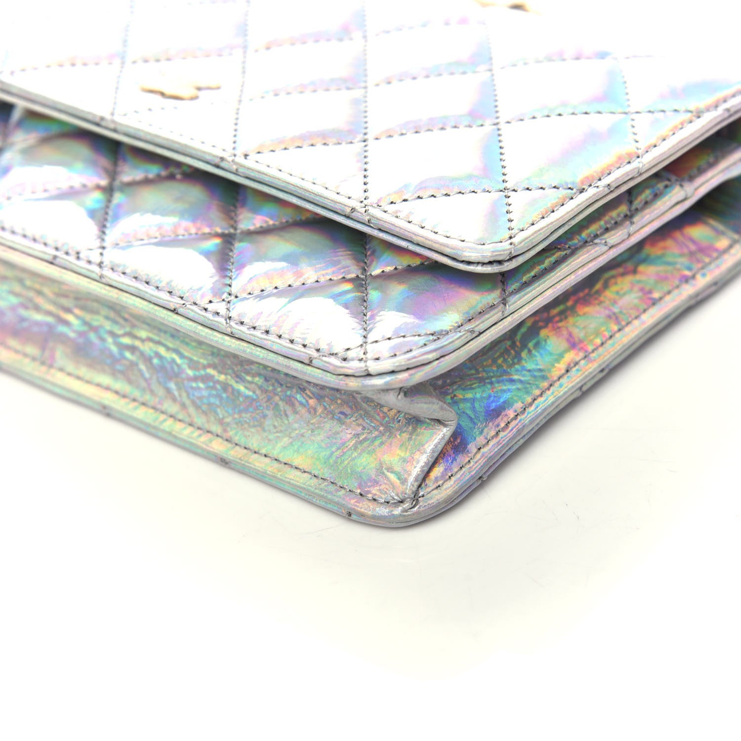 Chanel Iridescent Goatskin Quilted Wallet On Chain WOC Silver 9 of 10