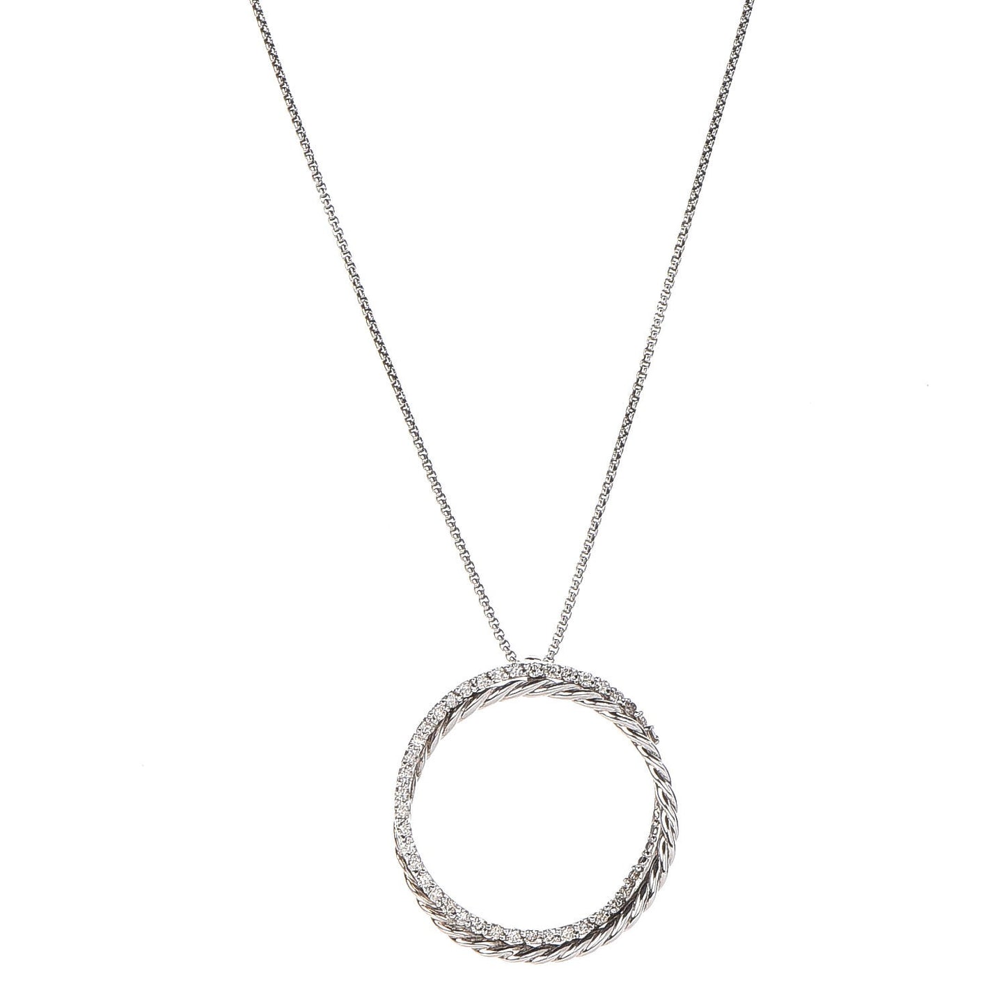 Sterling Silver Diamond Crossover Circle Pendant Necklace