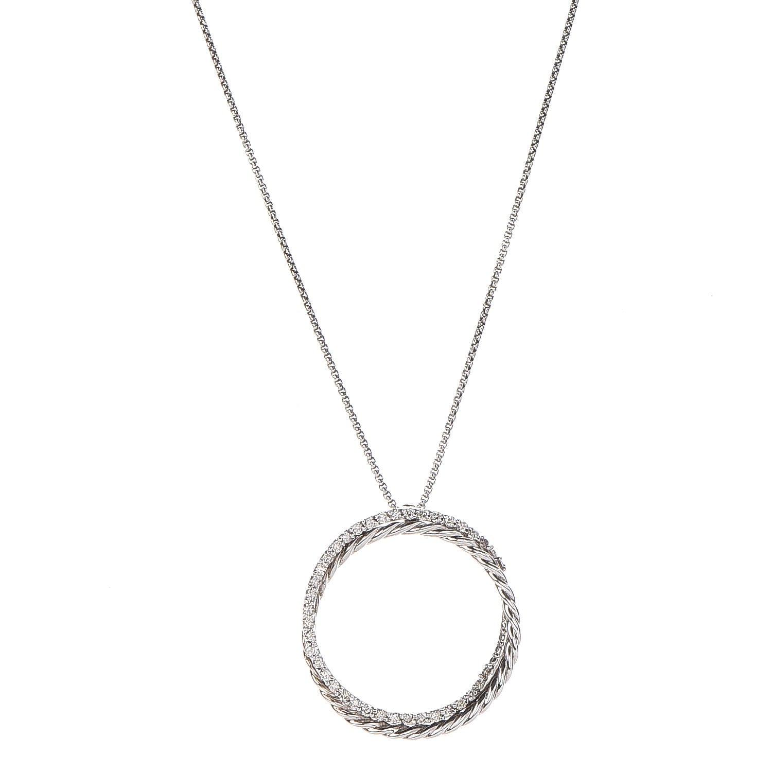David Yurman Sterling Silver Diamond Crossover Circle Pendant Necklace 4 of 6