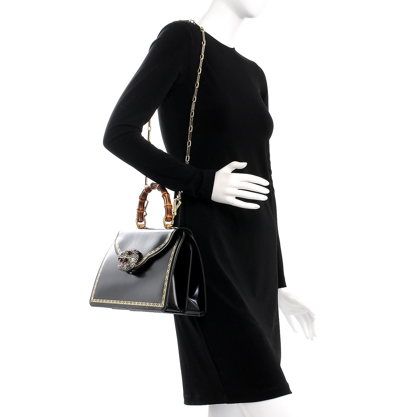 Calfskin Bamboo Medium Thiara Top Handle Bag Black