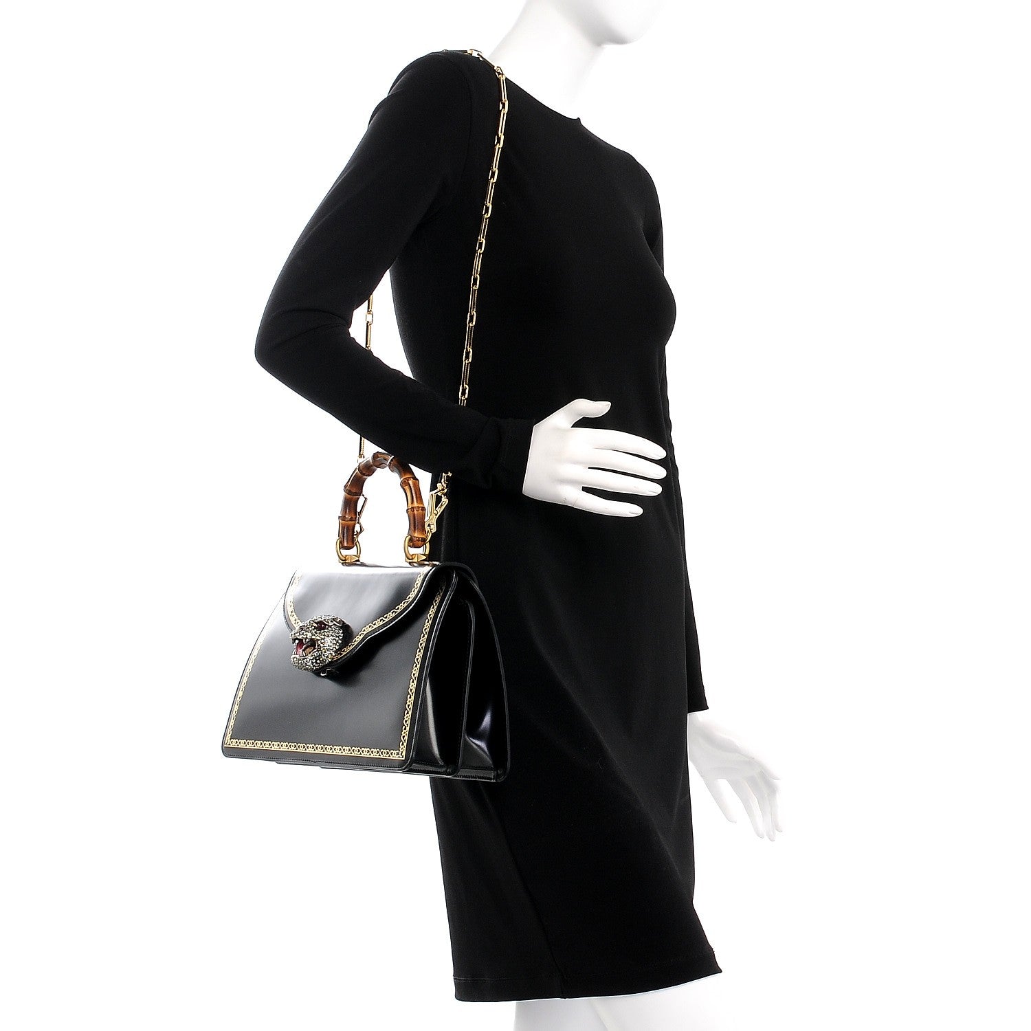 Gucci Calfskin Bamboo Medium Thiara Top Handle Bag Black 2 of 10
