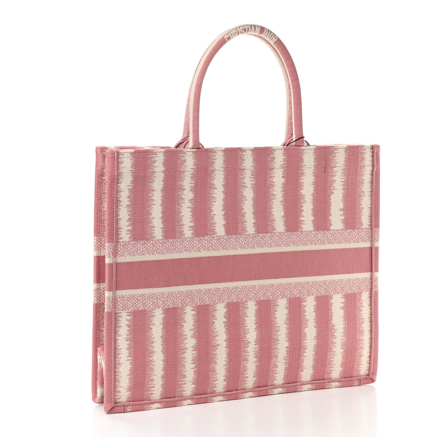 Canvas Embroidered Large Striped Book Tote Pink