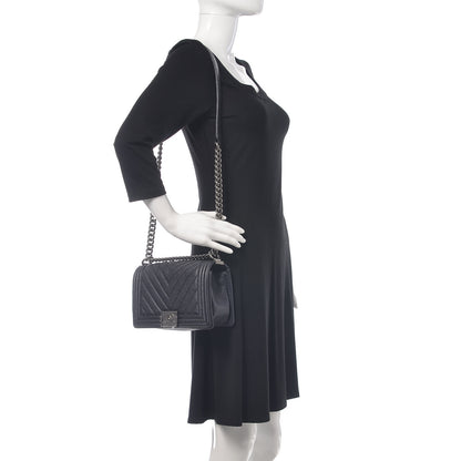 Chanel Caviar Chevron Quilted Medium Boy Flap Navy 2 of 16