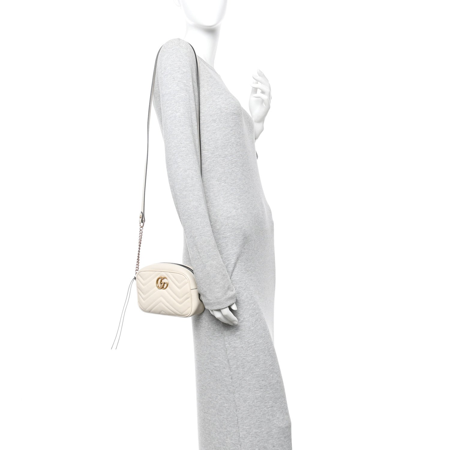 Gucci Calfskin Matelasse Mini GG Marmont Chain Shoulder Bag White 2 of 10