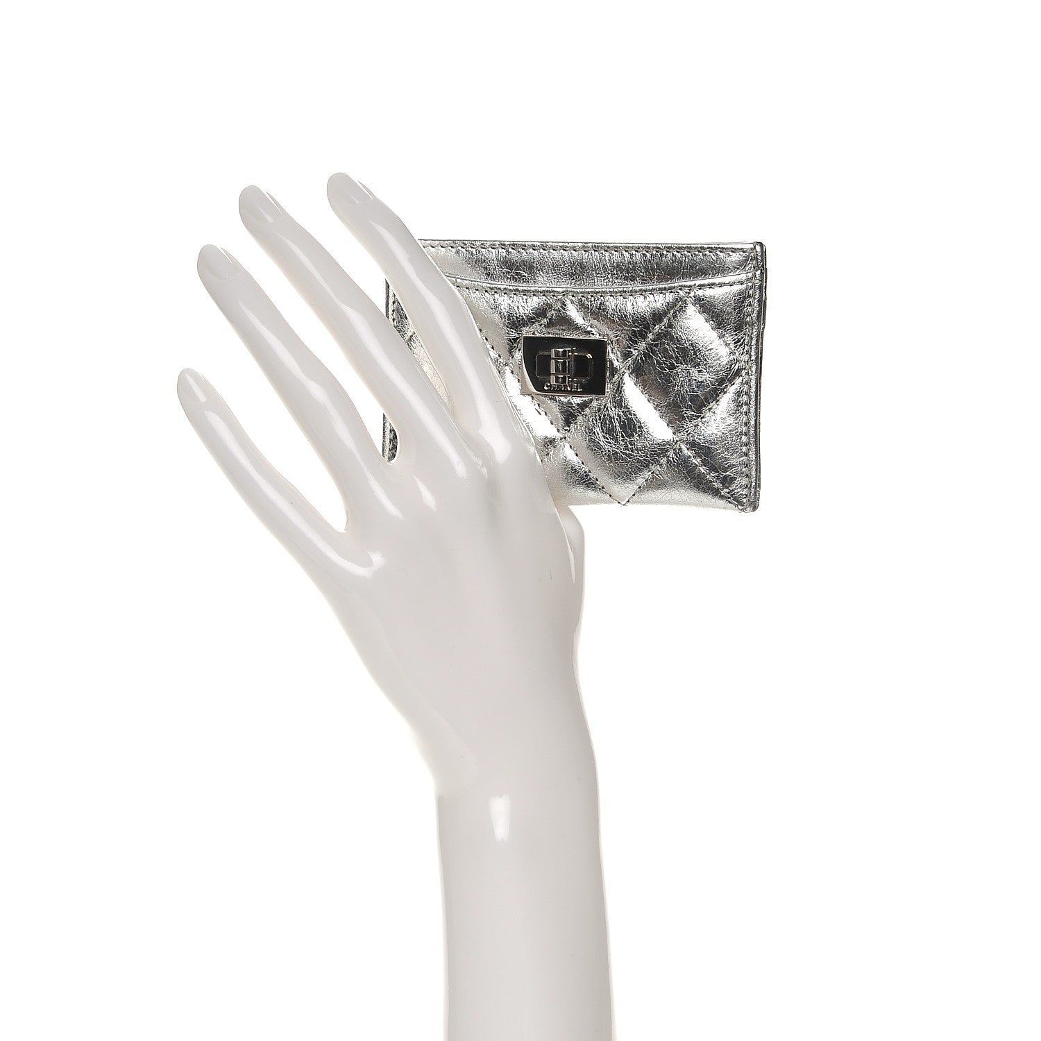 Chanel Metallic Aged Calfskin Quilted Reissue Card Holder Silver 2 of 10