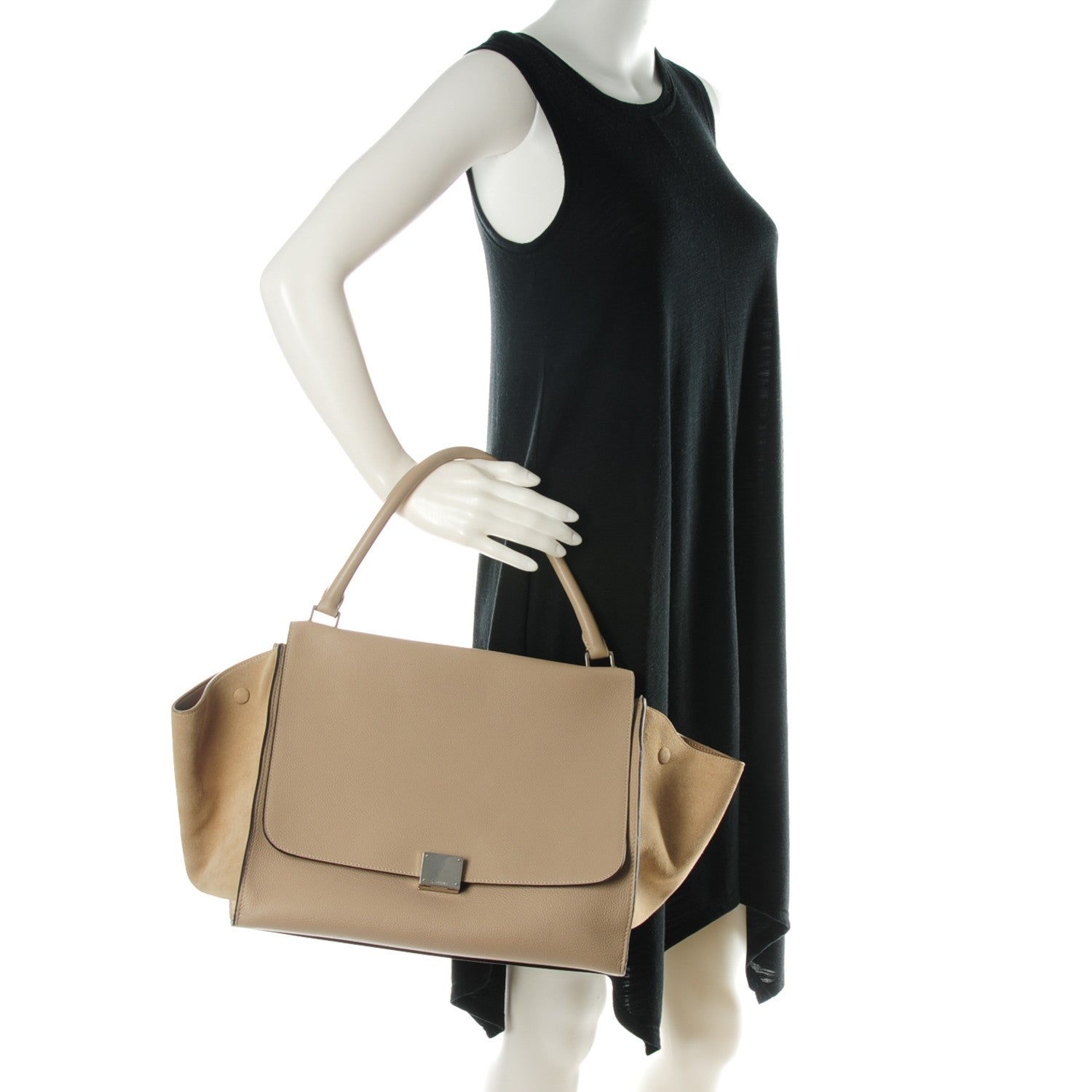 Celine Drummed Calfskin Suede Large Trapeze Dune 2 of 8