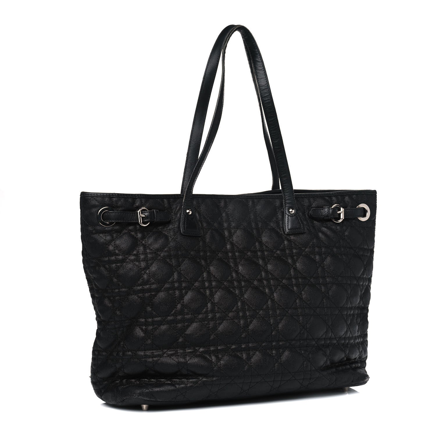 Christian Dior Coated Canvas Cannage Medium Panarea Tote Black 2 of 15