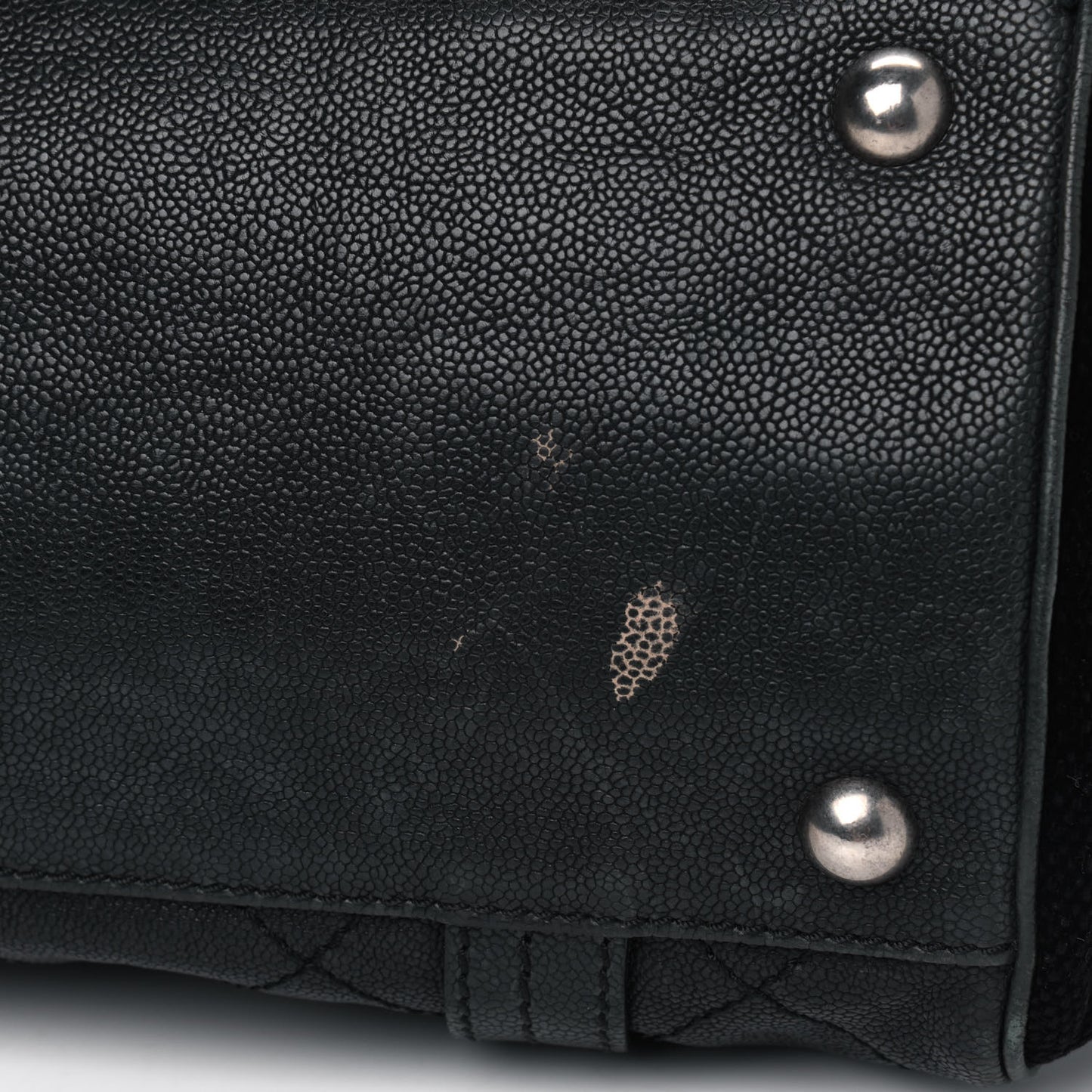 Caviar Fabric Diamond Stitched Mademoiselle Shoulder Bag Black