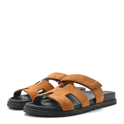 Hermes Suede Goatskin Womens Chypre Sandals 38 Naturel 3 of 8