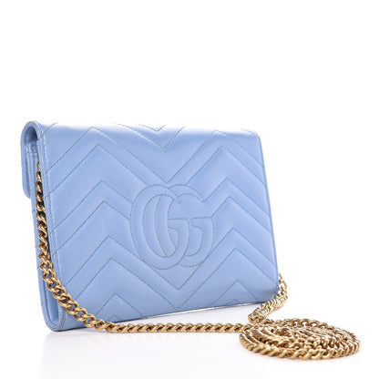 Gucci Calfskin Matelasse Mini GG Marmont Chain Wallet Clear Sky Blue 4 of 13
