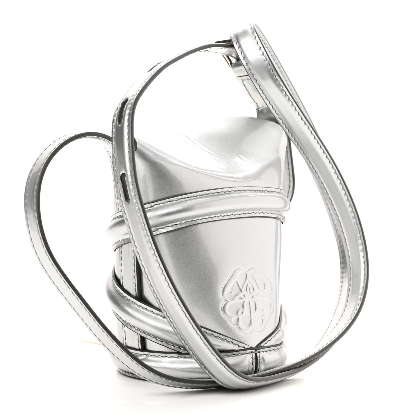 Metallic Calfskin The Curve Mini Shoulder Bag Silver