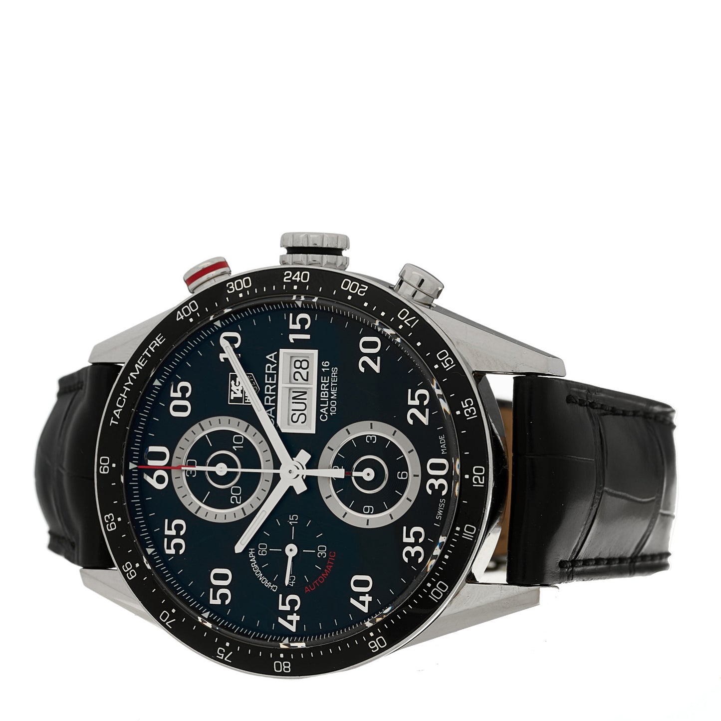 Stainless Steel Alligator 43mm Carrera Calibre 16 Chronograph Automatic Watch Black CV2A10