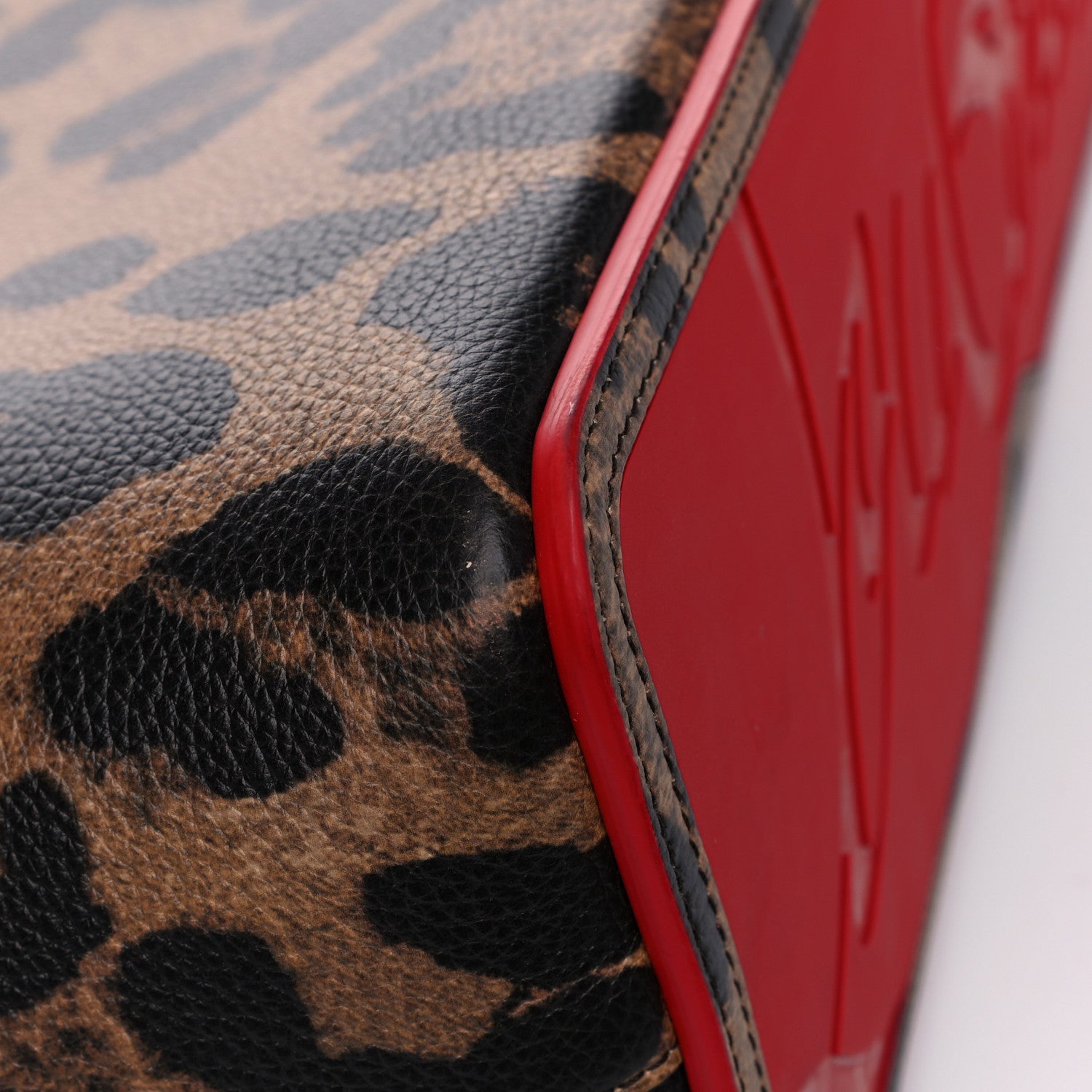 Christian Louboutin Calfskin Leopard Print Spikes East West Cabata Tote Brown 12 of 16