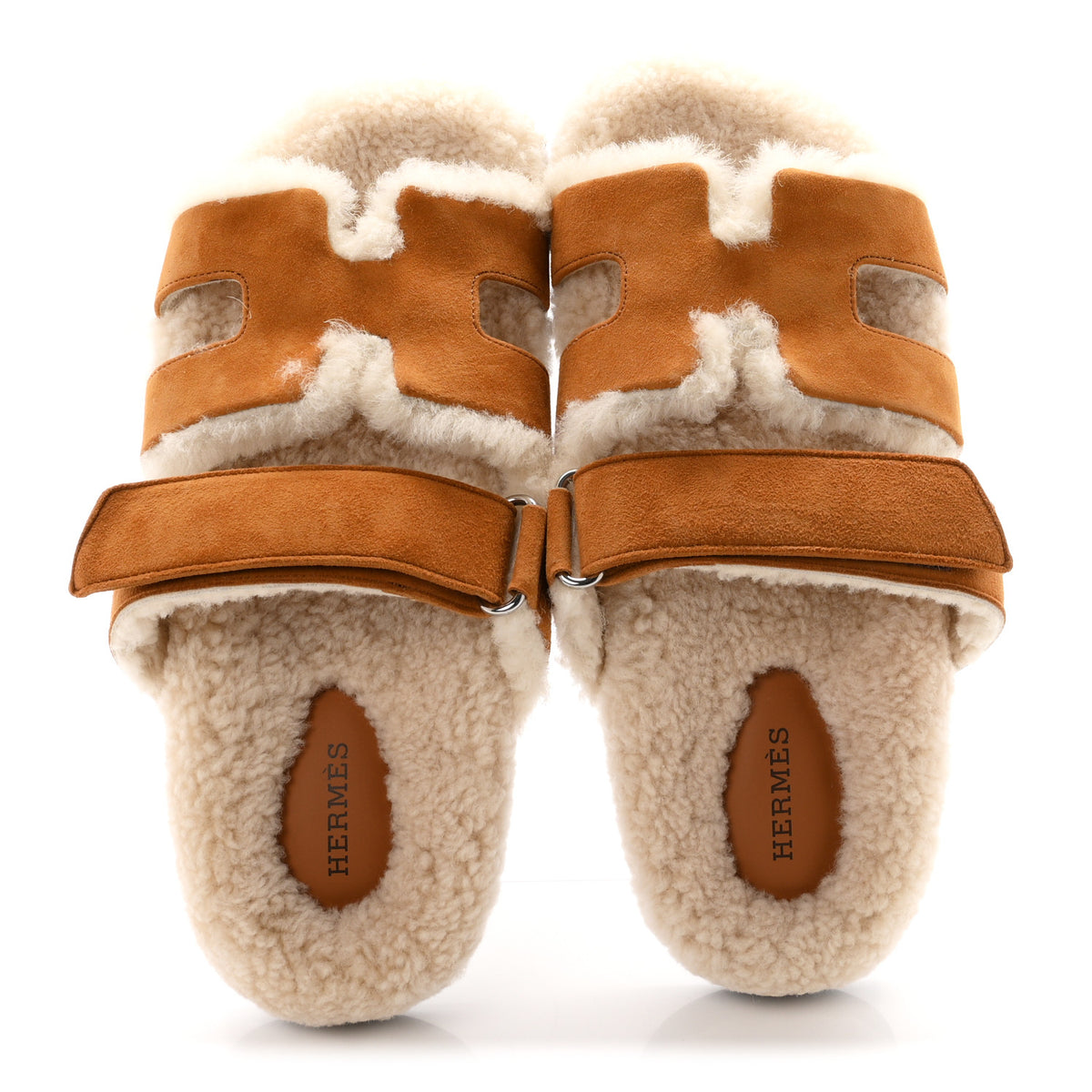 Hermes Suede Goatskin Woolskin Womens Chypre Sandals 37 Naturel Ecru 2 of 9
