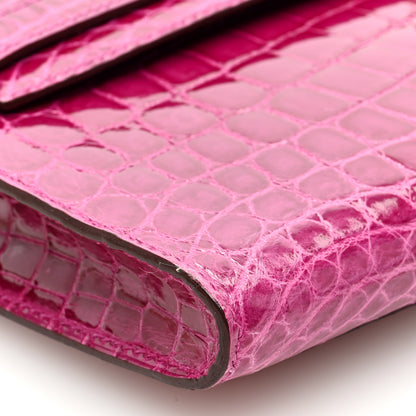 Hermes Shiny Niloticus Crocodile Kelly Cut Pochette Rose Scheherazade 8 of 9