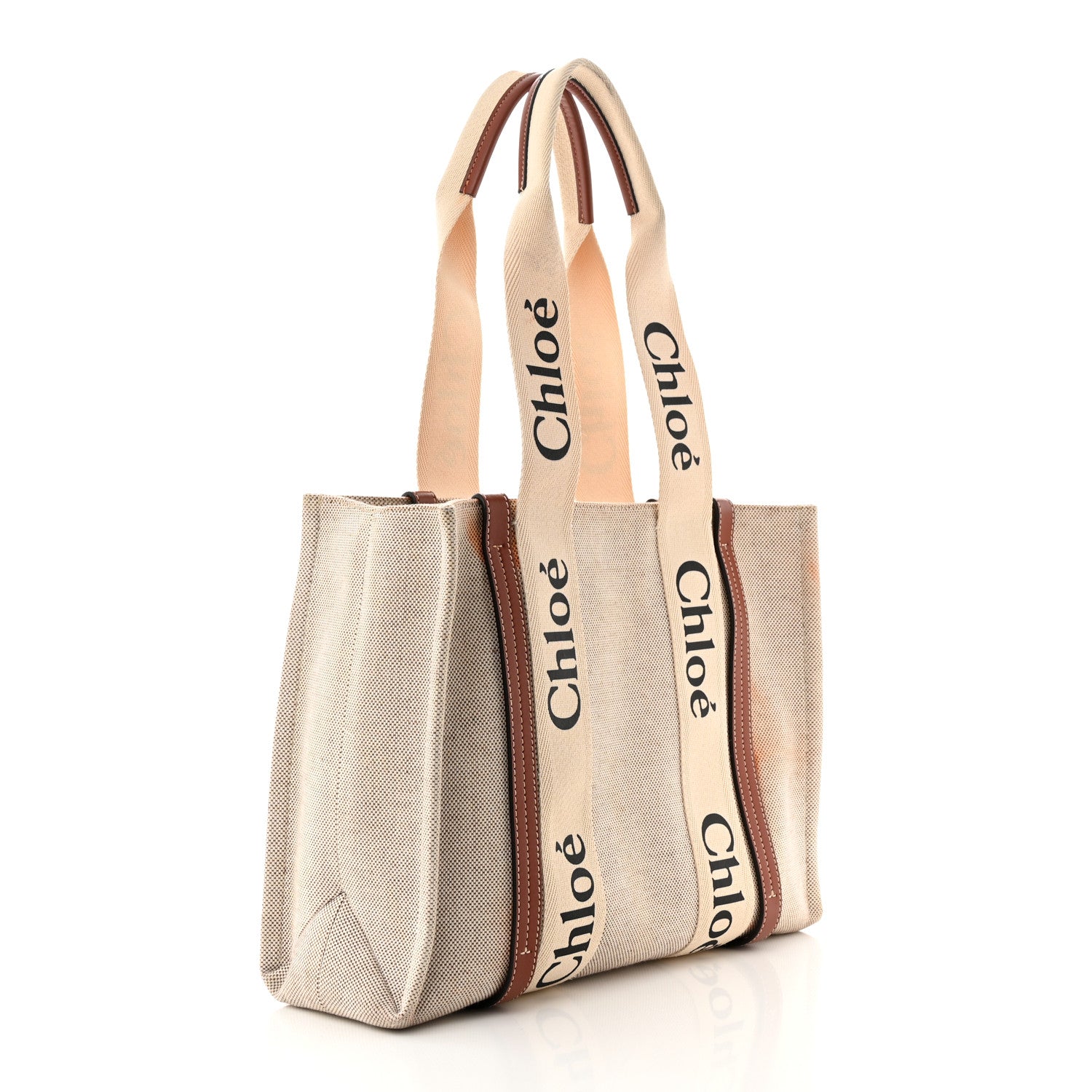 Chloe Cotton Calfskin Medium Woody Ribbon Tote White Brown 3 of 17