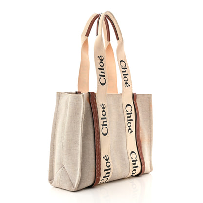 Chloe Cotton Calfskin Medium Woody Ribbon Tote White Brown 3 of 17