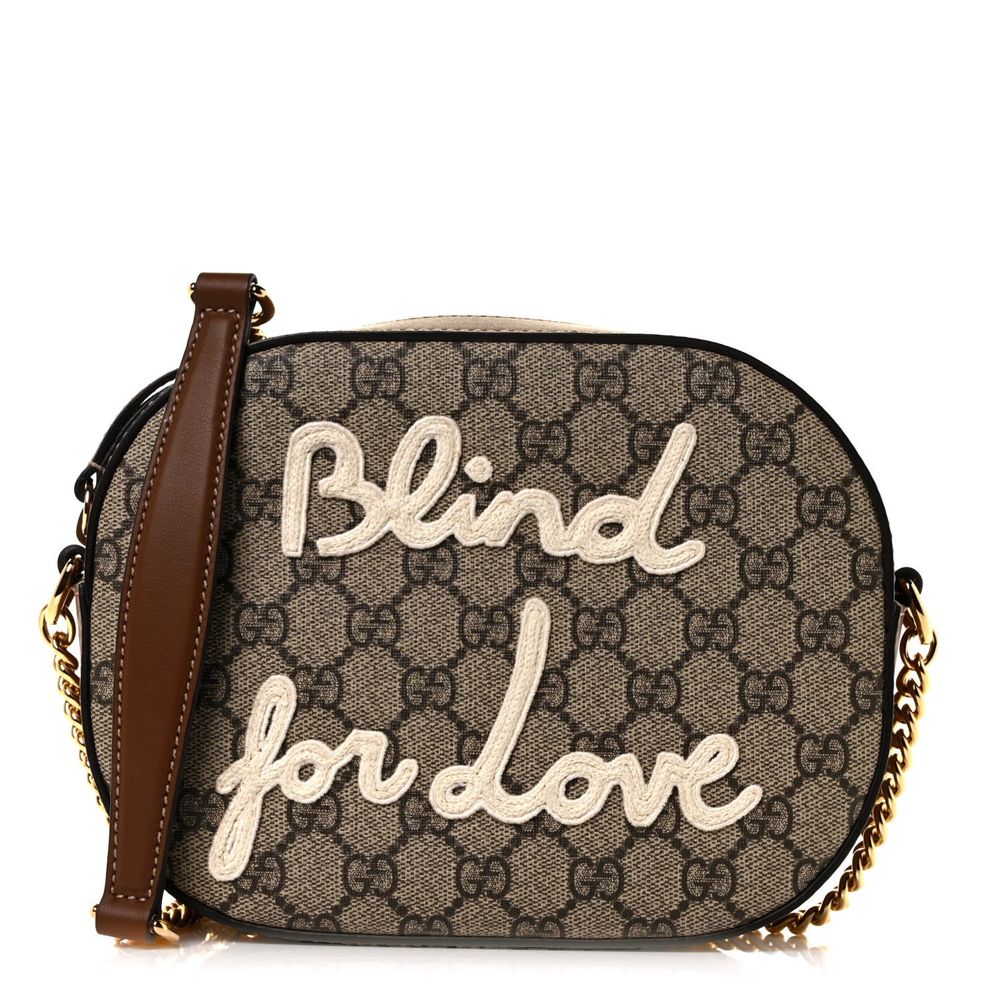 GG Supreme Monogram Blind For Love Embroidered Mini Chain Shoulder Bag Beige Tuscany