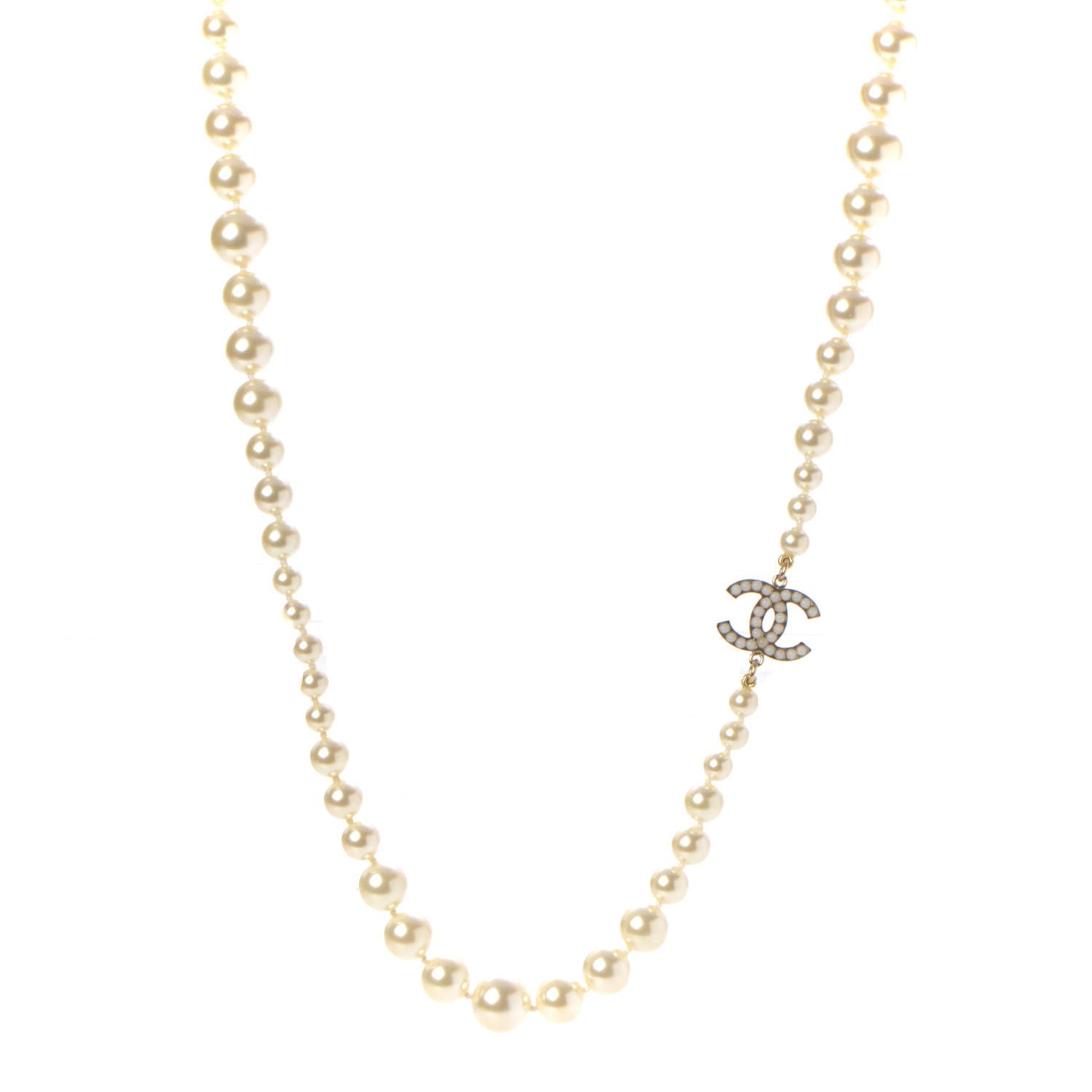 Chanel Graduated Pearl Long CC Necklace Gold 1 of 5