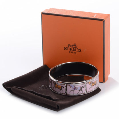 Hermes Enamel Printed Tenues Et Couvertures Wide Bracelet 70 Pink 3 of 5