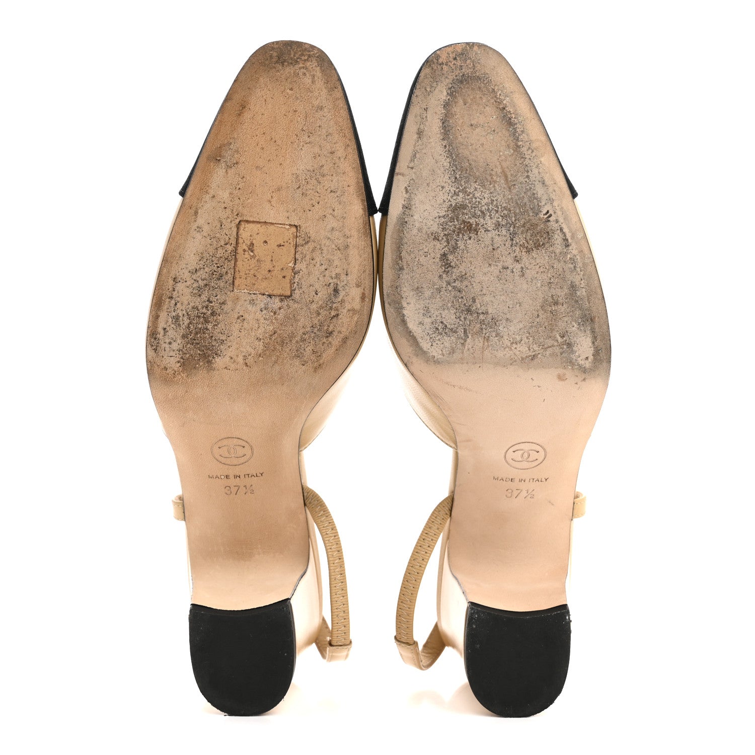 Chanel Goatskin Grosgrain Cap Toe CC Slingback Pumps 37.5 Beige Black 6 of 10