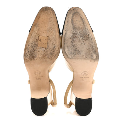 Chanel Goatskin Grosgrain Cap Toe CC Slingback Pumps 37.5 Beige Black 6 of 10