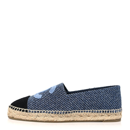 Chanel Cotton Tweed CC Espadrilles 40 Blue Ecru Black 1 of 10