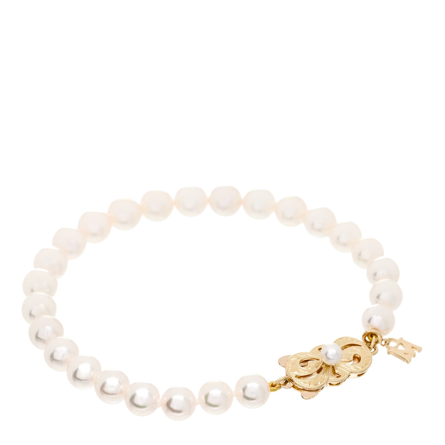Mikimoto 18K Yellow Gold Akoya Cultured Pearl 6-6.5mm Strand Bracelet 1 of 3